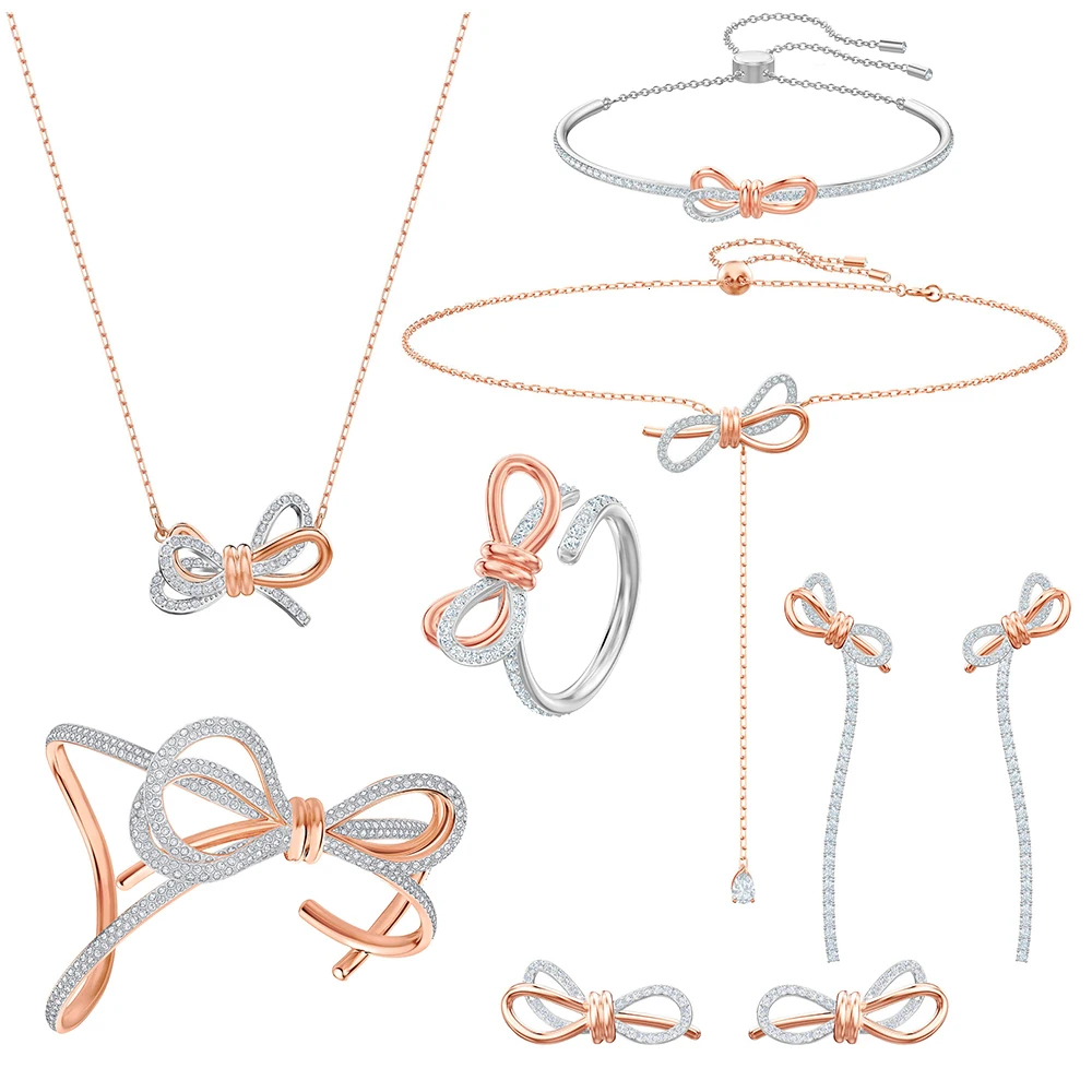 

MANDY 2019 Original Hot Boutique Bow Two-color Stereo Wide Y-shaped Long Necklace Set Gift Box To Send Ladies Gift