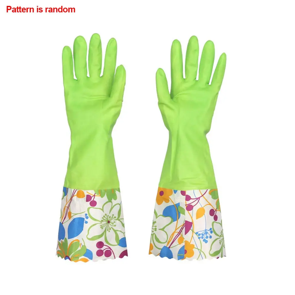 Green 1 Pair Cleaning Gloves Laundry Rubber Multipurpose Tools Household Floral Non Toxic Kitchen Dish Washing Accessories Long Sleeve - Цвет: Green