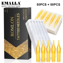 

EMALLA Tattoo Needles and Tattoo Tips 3/5/7/9RL 5/7/9RS 5/7/9M1 Needles Assorted Yellow Sterilized Tattoo Tips for Tattoo Supply