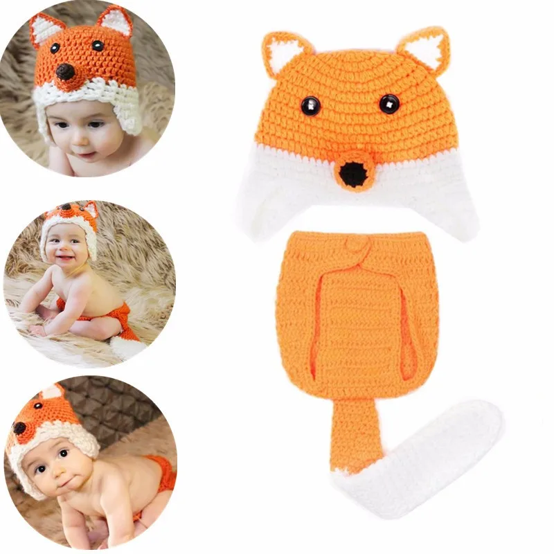 2 unids/set accesorios de fotografía recién nacido de punto de ganchillo Fox traje de ropa de bebé foto trajes ropa de bebé accesorios