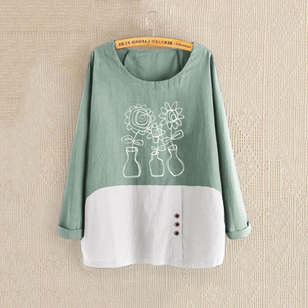 

Women Casual Plus Size Blouse Shirt O-neck Printed Loose Button Tunic Blouses Femininas Tops DouDouLu Chemise Femme 2019