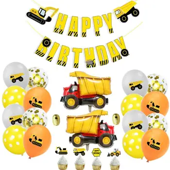 

Happy Birthday Banners Foil Balloons Engineering Vehicle Party Decor Planet Banner Baby Shower Boys Birthday Party Decor Kids