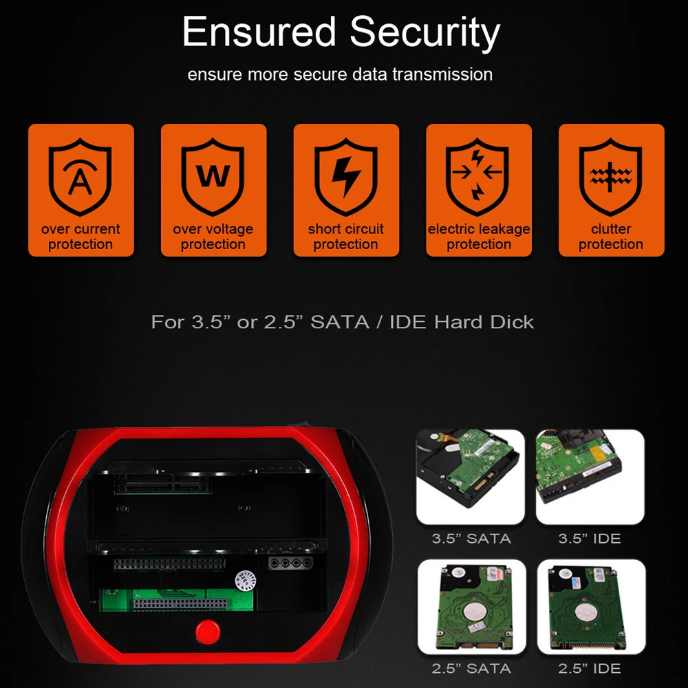 External hard drive case ssd enclosure hard drive enclosure hdd case enclosure DeepFox USB2.0/Type C to 2.5 3.5 Inch hard drive docking station USB3.0 SATA IDE dual slots