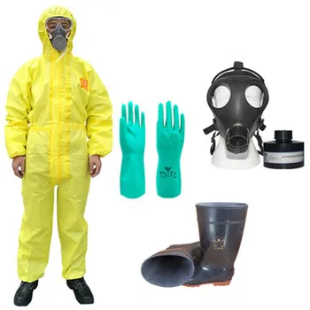 

Protective hazmat suit hooded jumpsuit/two pieces acid alkali chemical protection anti-sulfur clothing goggle boot set