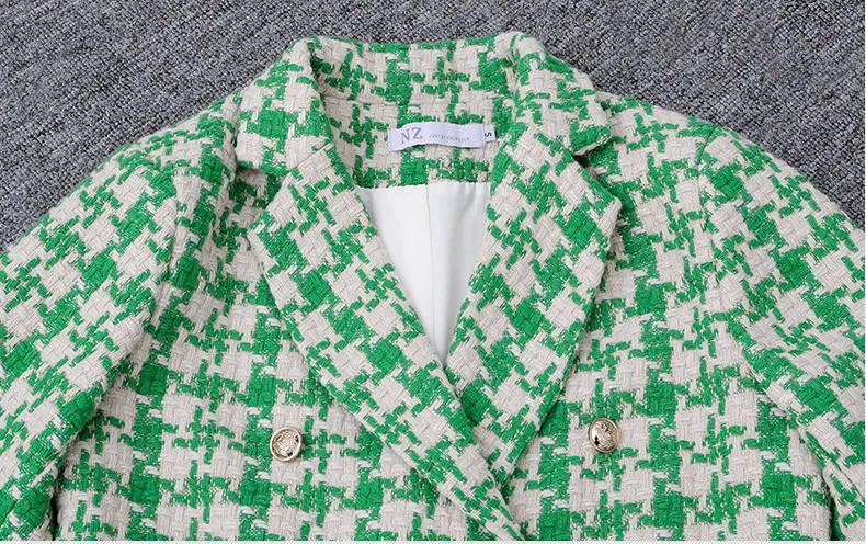 New Women Autumn Coats Korean Medium Long Loose Avocado Green Overcoat Houndstooth Winter Hairy Female Elegant Jacket SS676