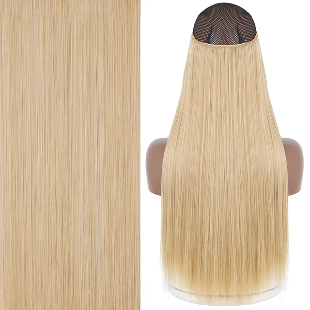 Synthetic No Clip Invisible Wire Hair Extensions Straight Natural Black Blonde One Piece False Hairpiece Halo Hair Extension Z-m27-613