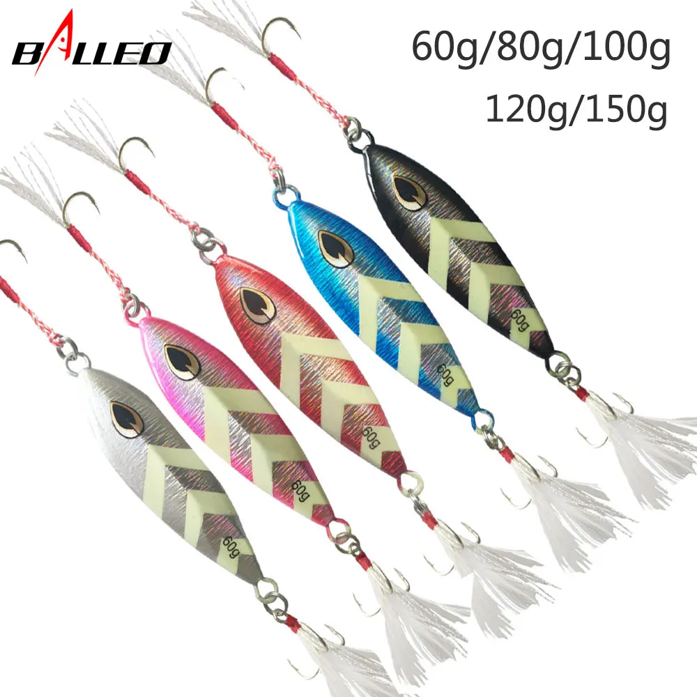 5x Fishing fish Lure Jigbait spoon Treble Hook Spinner baits 40g 60g 80g 100g