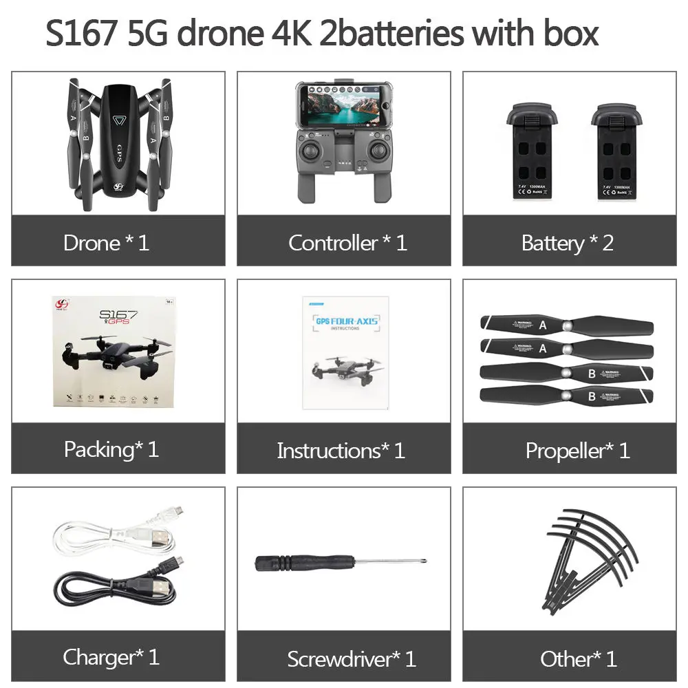 CSJ 5G Wi-Fi FPV gps Дрон с камерой 4K HD Way-point летающие жесты Фото Видео авто возврат домой S167 RC Квадрокоптер RC игрушки - Цвет: 5G 4K 2B With Box