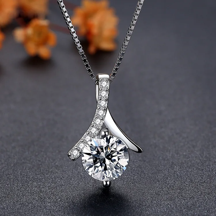 

S925 Fine Silver Korean-style Versatile Micro Zircon Pendant Necklace Women's Fine Silver Choker