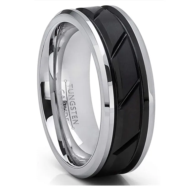 5 Colors Simple Men's Groove Oblique Cut Stainless Steel Rings Groom Engagement Wedding Band Cocktail Party Jewelry For Men Silver Black