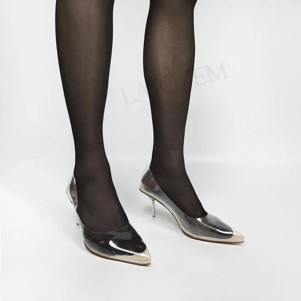 BERZIMER Trendy Clear PVC Women Mid Heels 8CM Transparent Pumps Basic Zapatos Ladies 4 Seasons