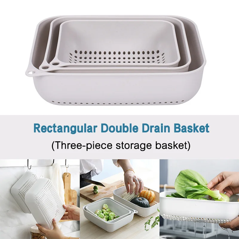 'The Best' 3pcs Set Plastic Colander Basket Hollow Kitchen Fruit Vegetable Strainer Tool Drain Baskets 889 | Дом и сад