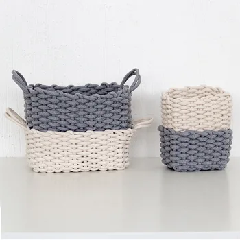 

Linen Crochet Hand Sewn Clothes Natural Fiber Laundry Basket Braided Basket Kids Toy Storage Basket Desk Storage Box