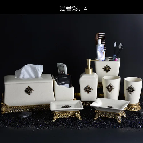 Минималистичный фарфоровый набор для ванной комнаты в европейском стиле из семи керамических чашек для зубной щетки - Цвет: 4