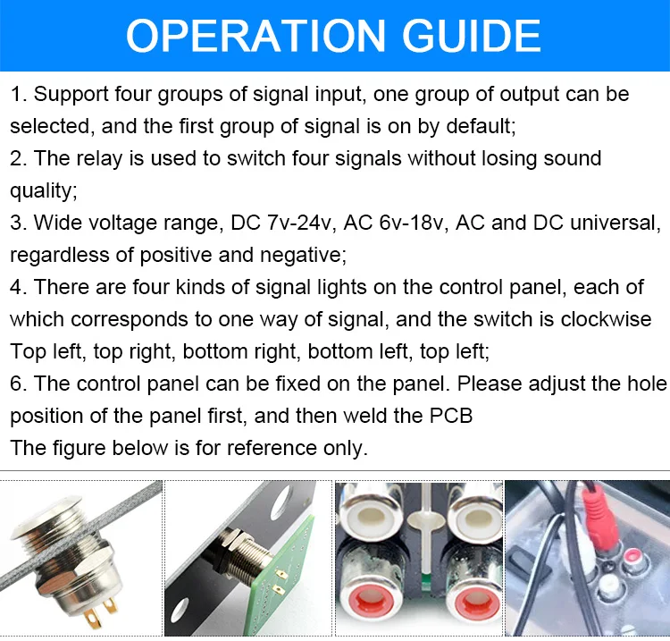 CIRMECH 릴레이 4 방향 오디오 입력 신호 선택기 스위칭, RCA 오디오 입력 선택 보드, 앰프용 버튼 스위치