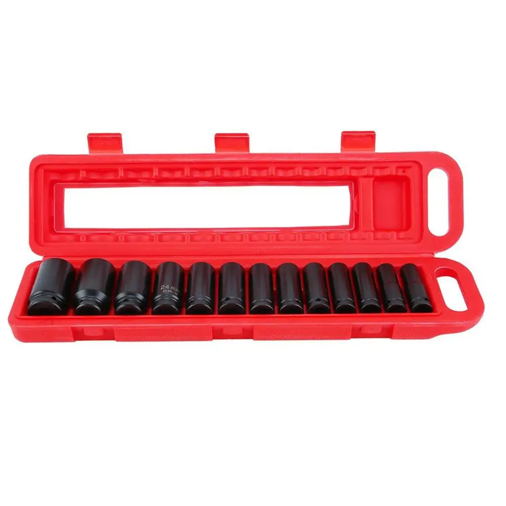 

12 Point Impact Sleeve Set Professional Quality 1/2" Drive Deep Length Long Reach Impact Sockets 13pc