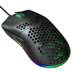 Nova j900 rgb leve com fio mouse oco para fora gaming mouce ratos 6 dpi ajustável 7 chave