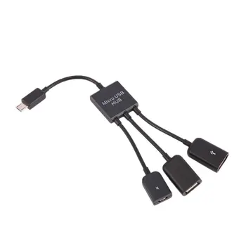 

Micro USB HUB Male to Female Double USB 2.0 Host OTG Adapter Cable Converter Extender 3 in 1 Universal for Mobile Phones Black