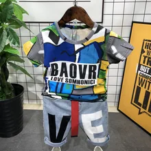 Вэньчжоу детская одежда Летний Стиль для мальчиков камуфляж короткий рукав Футболка детская одежда Топ A13286 брюки H1925