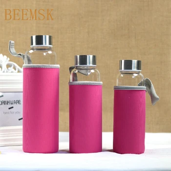 

HADELI Hot Sale Glass Water Bottle With Protective Bag 280ml/360ml/500ml Outdoor Bike Bottles High Quality drink bottle