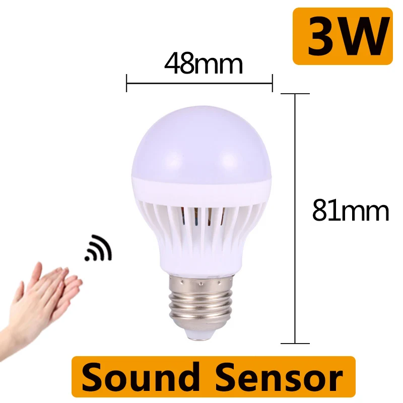 3W Sound Sensor Светодиодный светильник с инфракрасным датчиком движения E27 AC 220 В, автоматический умный светодиодный светильник, звуковой радар, датчик 3 Вт, 5 Вт, 7 Вт, 9 Вт, ночной Светильник для лестницы, коридора, белого цвета - Испускаемый цвет: 3W Sound Sensor