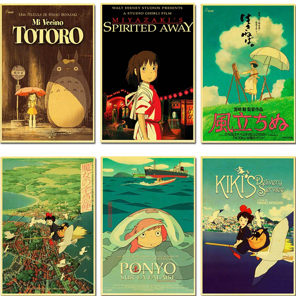 36 Cm 02 BOENTA Poster Papier Kraft Rectangle Vintage Hayao Miyazaki Série Spiritué Bande Dessinée Film Affiche Décoratif Affiche Imprimer Image 51.5