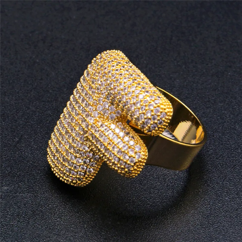 OMYFUN Hip-Hop Bling Ring A-Z Bubble Full CZ Iced Letter Rings Gold Silver Color Anillo Anel Male Accessory Bijoux Free Shipping
