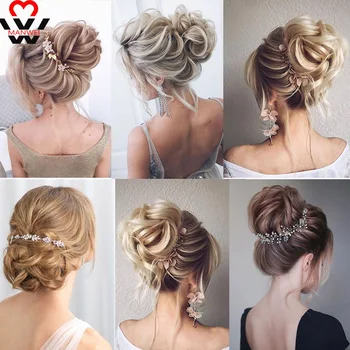 

MANWEISynthetic Messy Chignon Donut Gary Brown Color Hair Bun Pad Elastic Hair Rope Rubber Band Hair Extensions