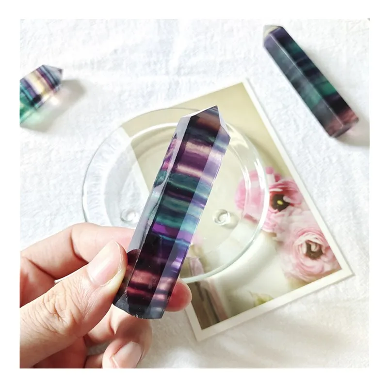 

High Quality Carving Crafts Natural Stone Wands Crystal Tower Rainbow Fluorite Points For Christmas Decorations