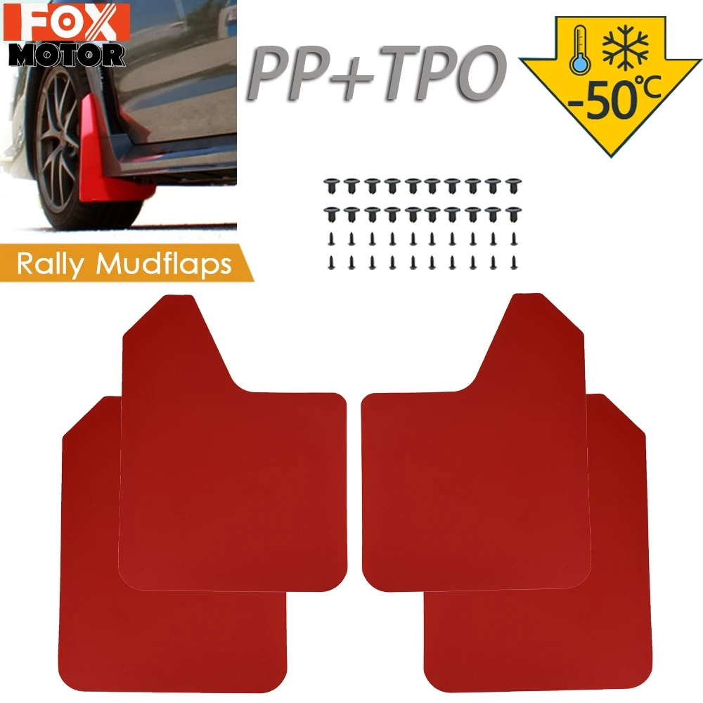 4-Piece Red Racing Universal Mud Flaps/Splash Guards - 38x29cm With Installation Clips