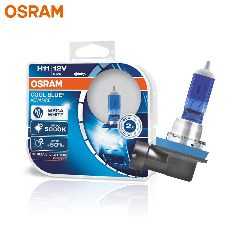 

OSRAM H11 62211CBA Halogen Cool Blue Advance 12V 55W Car Original Headlight 5000K White Light +50% Brighter Genuine Lamps, Pair
