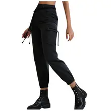 Женские повседневные спортивные свободные штаны с высокой талией с карманом, осенние женские черные штаны-шаровары для бега на открытом воздухе, спортивные штаны, одежда