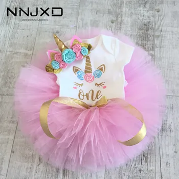 

Baby Girl Clothes Dresses 1 Year Unicorn Dress 1st Birthday Unicornio Romper Tutu Headband Baptism Newborn Christmas Costume