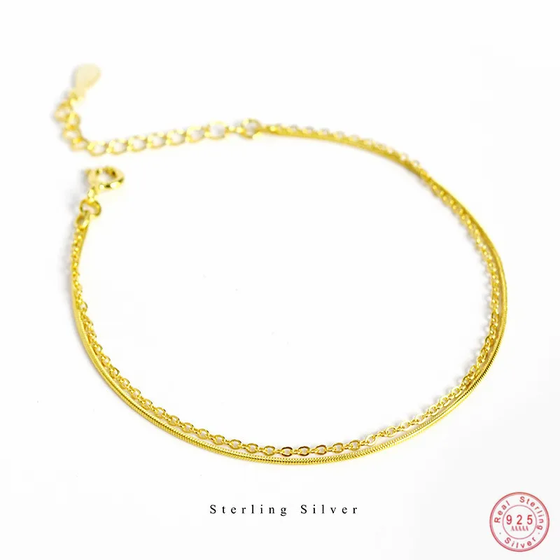 

925 Sterling Silver Korean Simple Snake Bone Chain Double Bracelet Women Adjustable Classic Jewelry Accessories Girlfriend Gift