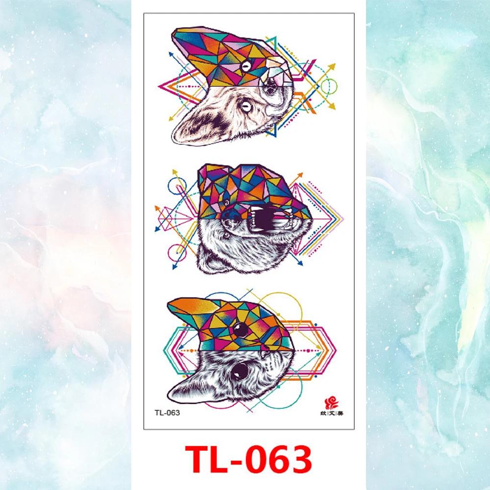 Красочные акварельные животные печати олень птица временные фальшивые татуировки Стикеры для женщин Прохладный Тигр Волк боди-арт водонепроницаемый татуировка на руку - Цвет: TL-063