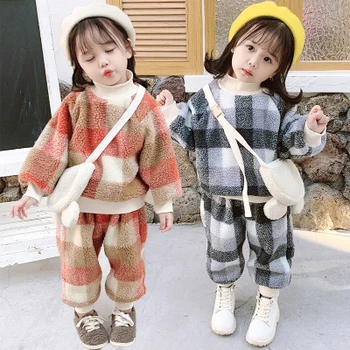 

Autumn Winter Plaid Sweatshirt +Pants Kids Girls Two Piece Suits Casual Children Girls Clothes Set Girls Hodies Two Piece Set
