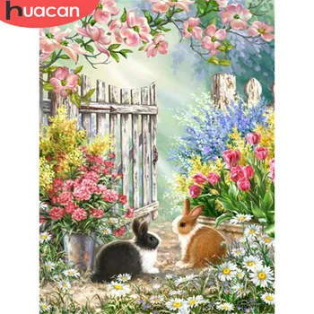 

HUACAN Diamond Painting Rabbit Cross Stitch Diamond Mosaic Landscape Full Square Diamond Embroidery Decoration Home Handicraft