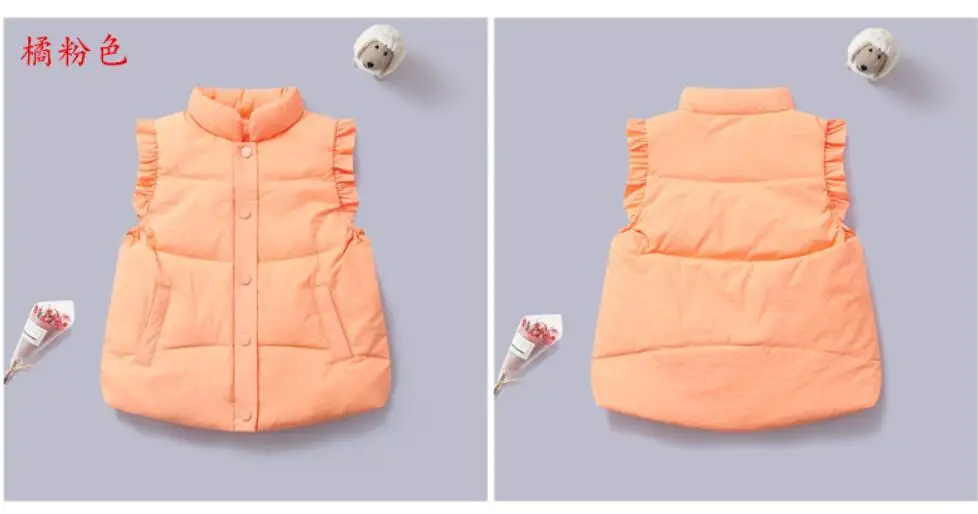 thick winter coat Thicken Warm Vest For Girls Ruffles Flower Hooded Waistcoats Down Jacket For 2-7 Years Kids Winter Clothes Cute Candy Color water proof coat