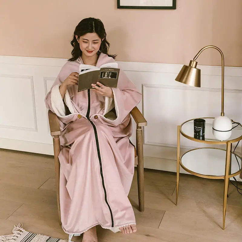 Фланелевое утяжеленное одеяло с рукавами для взрослых многофункциональное