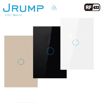 

JRUMP US Standard Remote Control Touch Switch Wall Switch RF433 Wireless Interruptor Switch AC100-220V 1Gang Tempered Glass