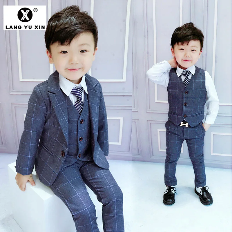 

Boy Suit Children's Wedding Birthday Party Dress Suit Jacket Vest Pants Three-Piece Children's Tuxedo Dance Party Performance Cl