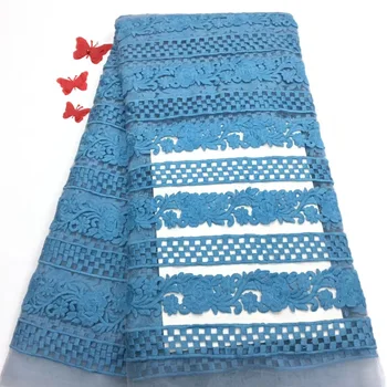 

2019 New Arrival African Velvet Mesh Lace Fabrics Nigerian French Tulle Net Lace Fabrics For Blue Party Dresses RF3005