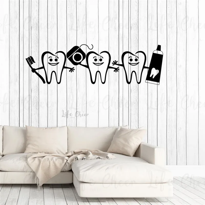 

Dentist Office Decor Smile Teeth Wall Decal Cute Toothbrush Vinyl Murals Bathroom Dental Care Wall Stickers Dentistry Art AC285