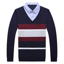 FAVOCENT, новинка, мужской свитер, осень, приталенный, свободный, Повседневный, теплый, рубашка, воротник в полоску, вязаный, v-образный вырез, длинный рукав, мужской свитер