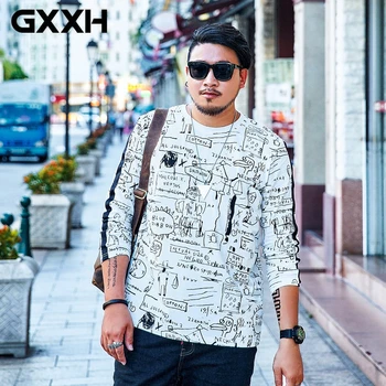 

GXXH 2019 Autumn NEW Men Trend T-shirt Large Size xxl 5XL 6XL 7xl Graffiti Style Printed Male Oversized tshirt Big Tall Man Tee