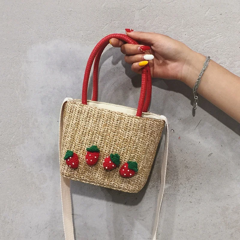 

FGGS-Summer Straw Hand Bag Women Small Woven Bohemian Crossbody Messenger Bag Mini Cute Beach Shoulder Bags Strawberry