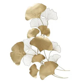 

Modern Luxury Wrought Iron Wall Hanging Ginkgo Leaf Crafts Decoration Home Background Wall Sticker Porch Metal Mural Accessories