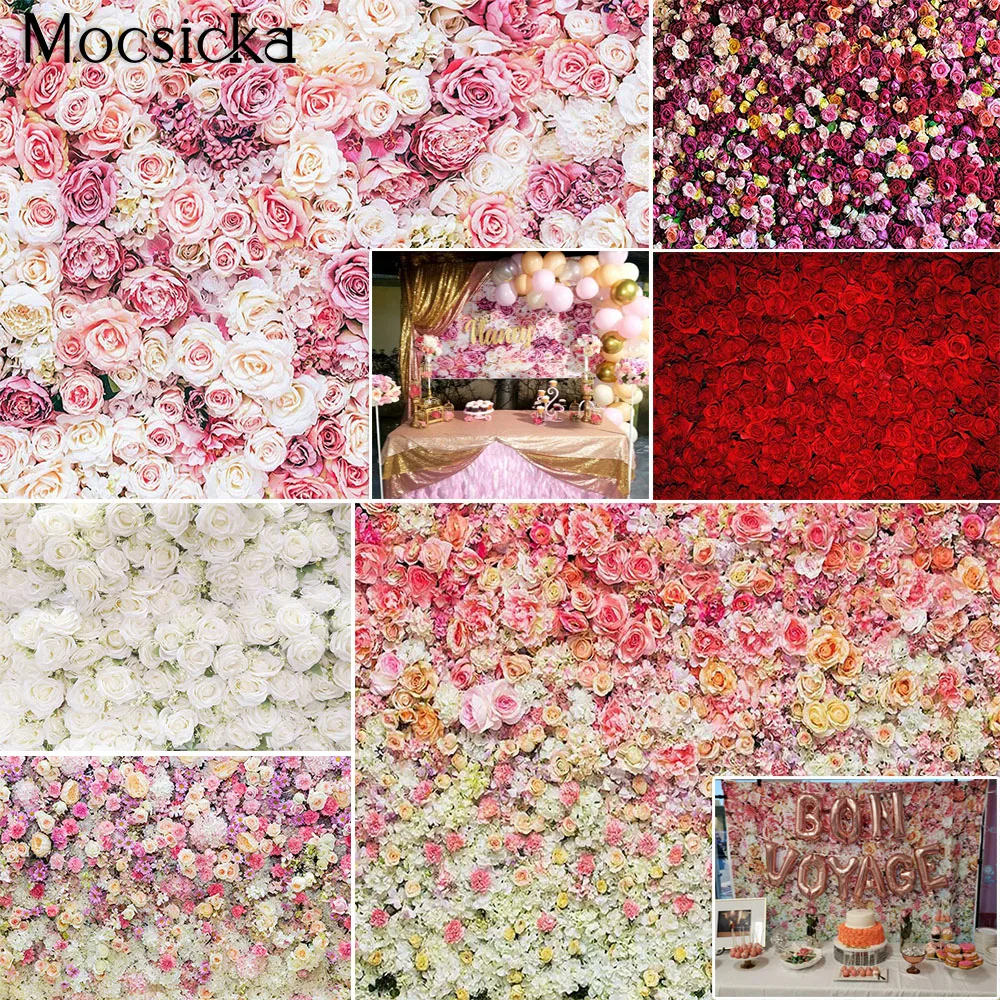

Mocsicka Flower Backdrop for Party Photoshoot Wedding Rose Floral Wall Bridal Shower Photography Background Portrait Photobooth