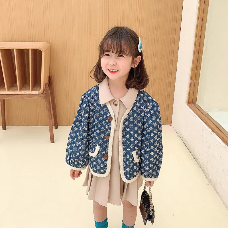 black and white checkered jacket MILANCEL 2021 Autumn New Kids Clothes Floral Coat Girls Outwear Long Sleeve Tops Embroidery Children Clothing boxy puffer jacket