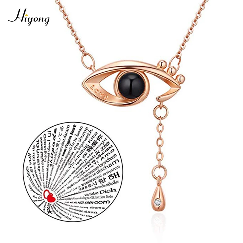 04-Rose gold HI YONG женское ожерелье с надписью «Love Memory», подвеска с подвеской «I Love You», 100 языков, лучший подарок на день Святого Валентина - Окраска металла: 04-Rose gold